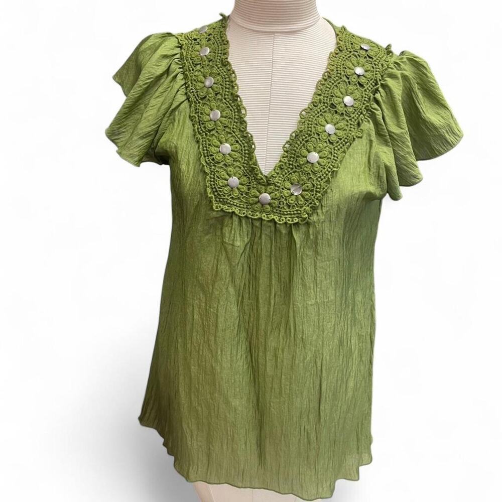 Green boho blouse